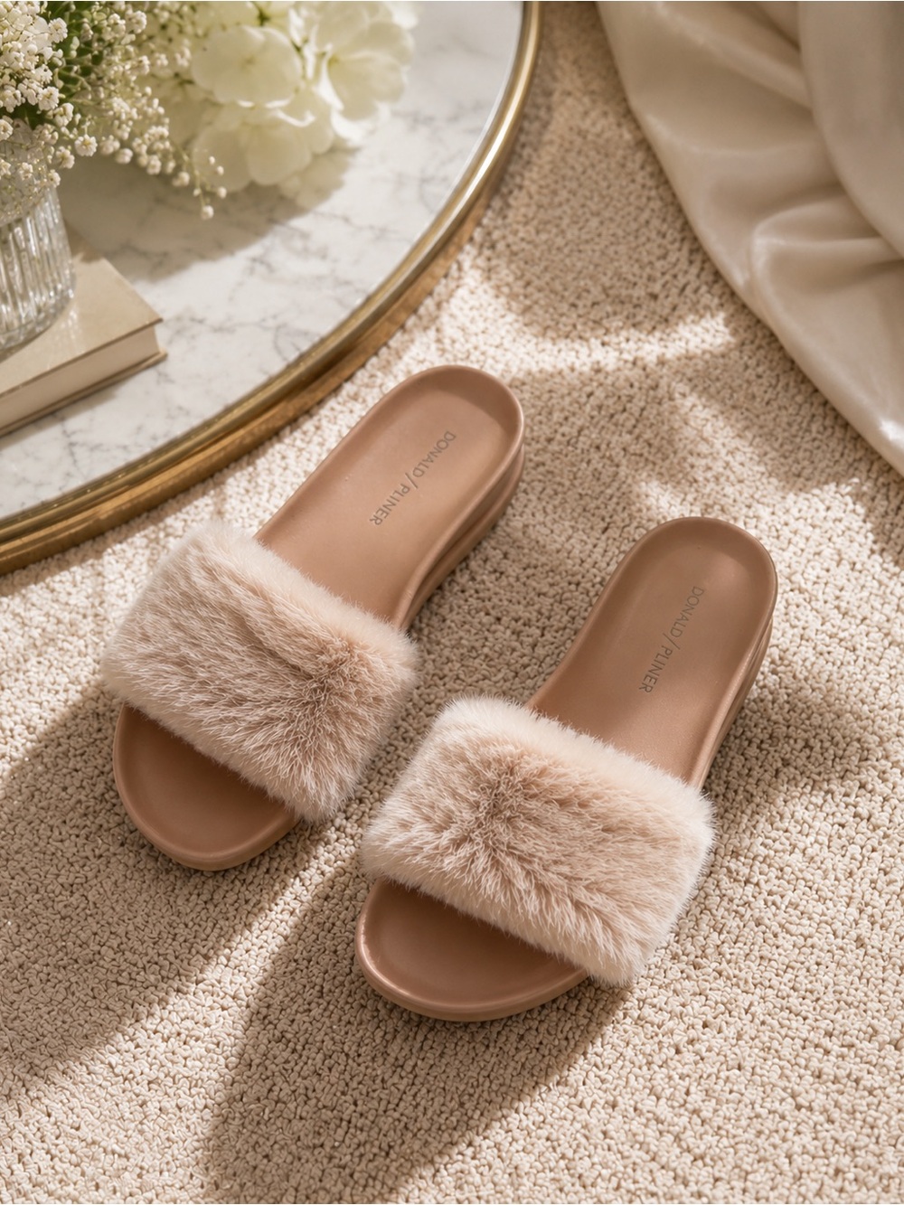 Donald J. Pliner Blush Faux Fur Slide Sandals